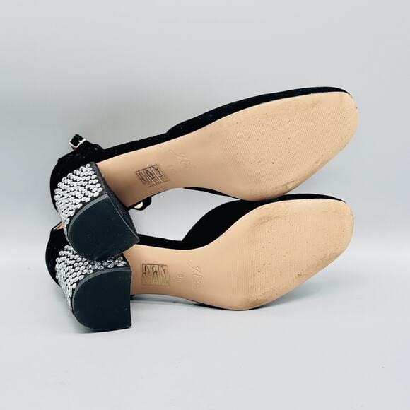 J Crew Shoes Womens 8.5 Velvet Block Heel Ankle Strap Crystal Embellished Pumps - Picture 10 of 12